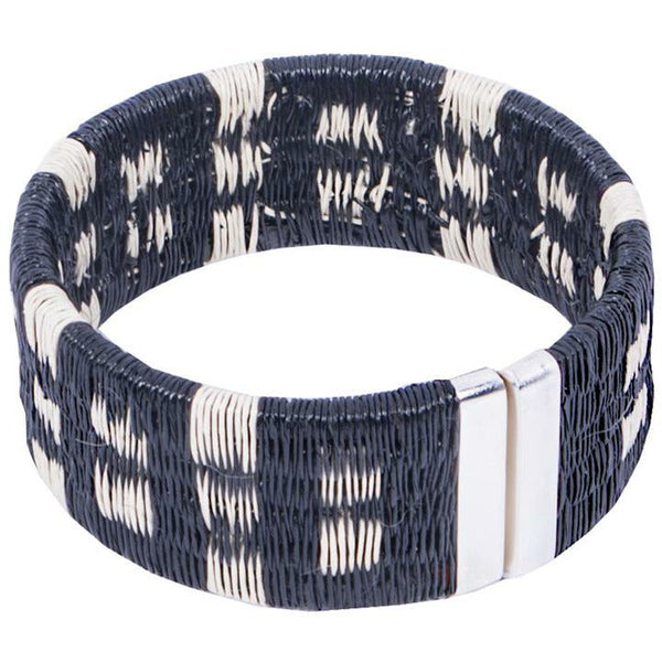 Tulia Island Palm Woven Cuff in black with copper craft wire detail and sterling silver closure