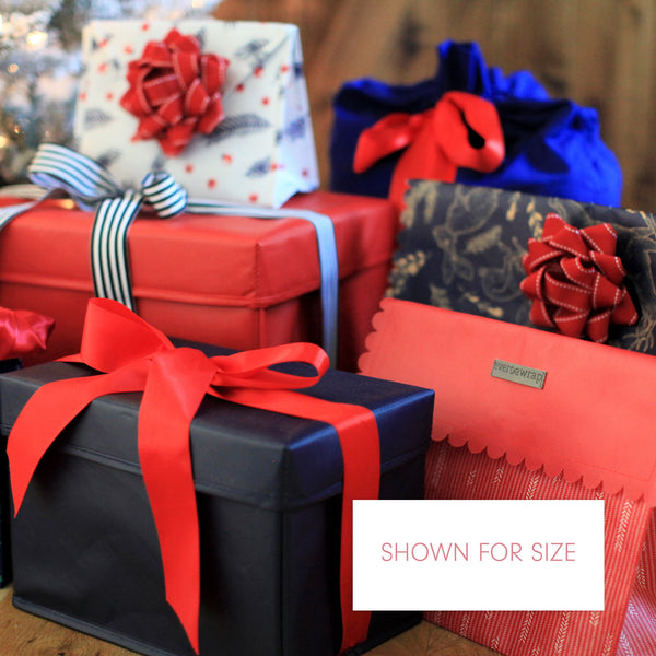 Size comparison of EverBox extra large red gift box showing 16 x 12 x 12 inch dimensions