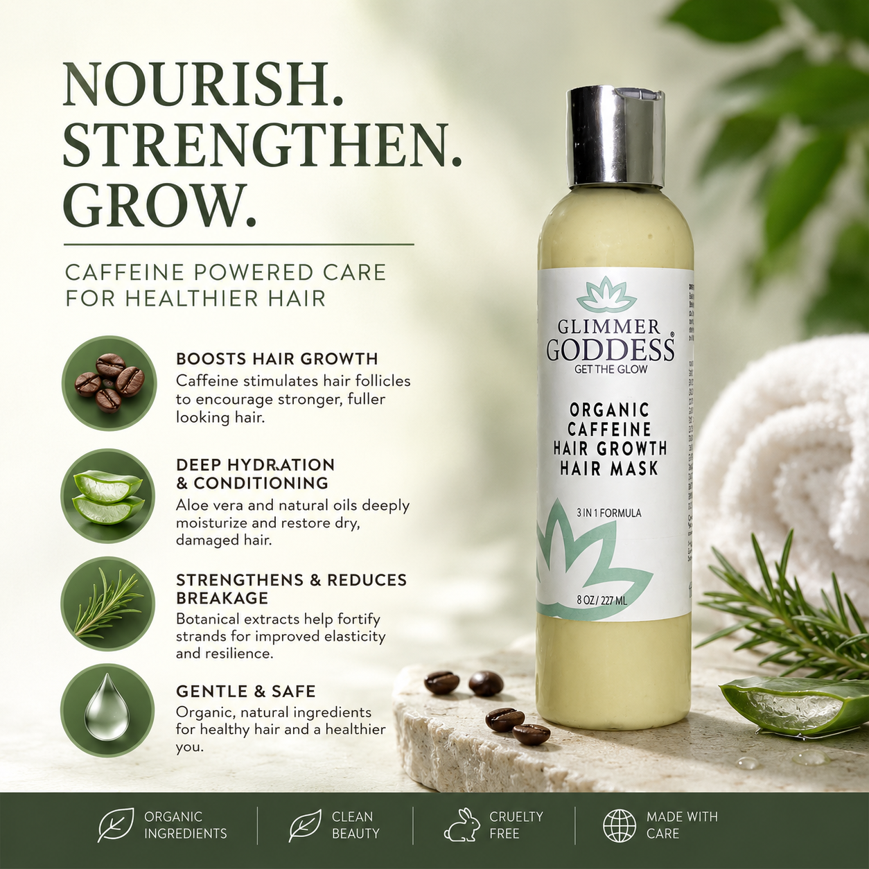 Organic Caffeine Hair Growth Mask – Deep Conditioning Treatment for Thicker Hair