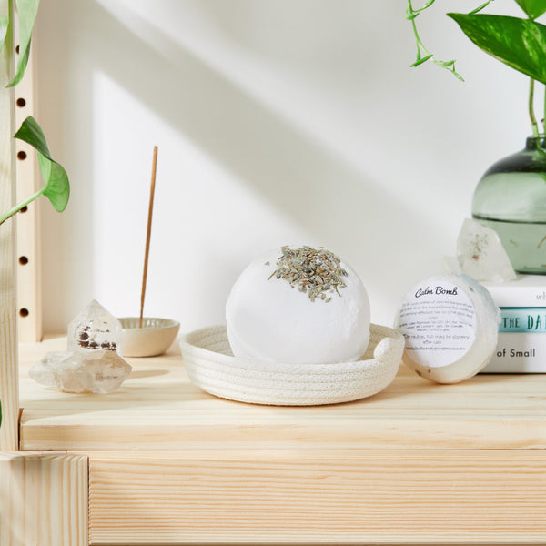 Large organic calm bath bomb with lavender and chamomile by Butter Me Up Organics