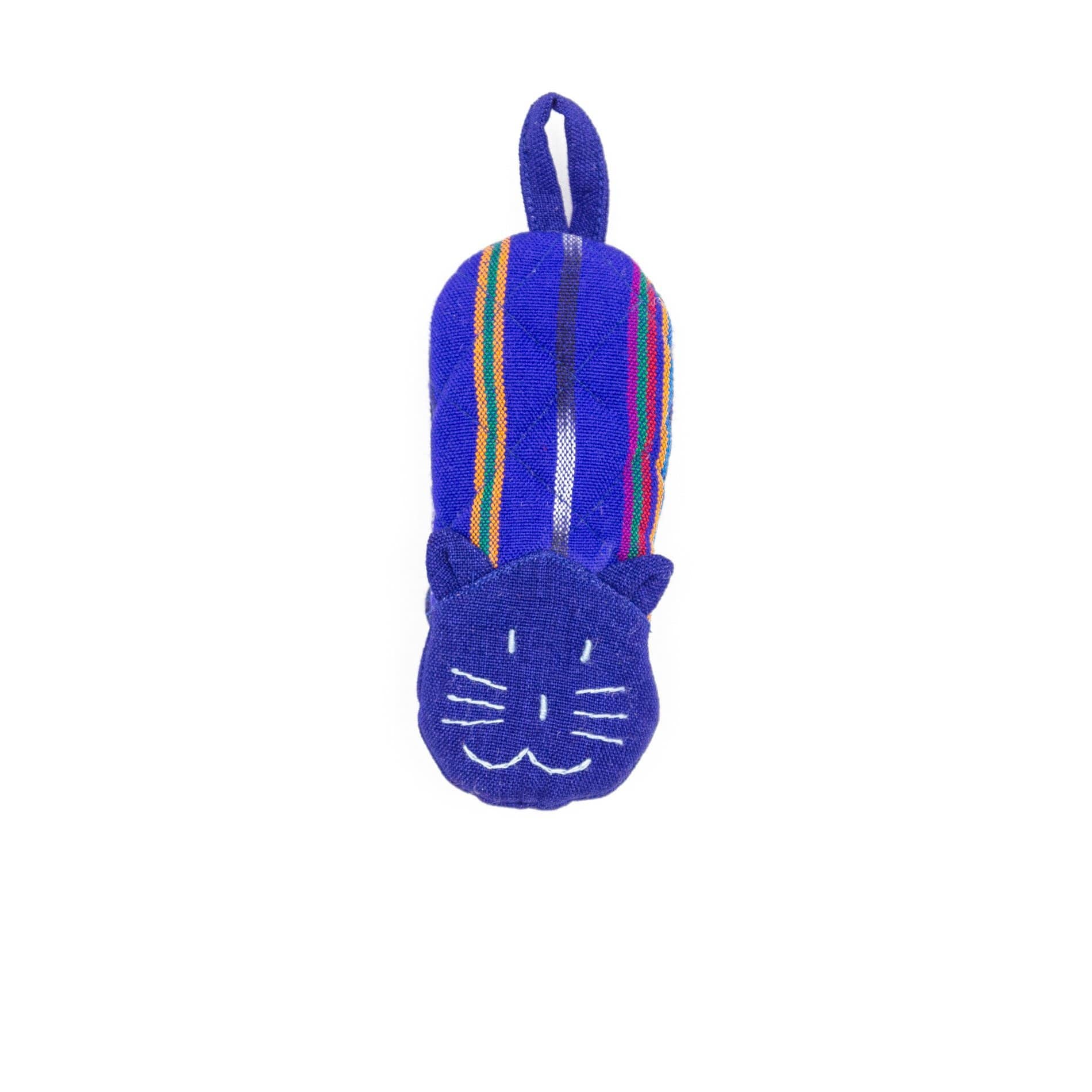 Festive Blue Cat Skillet Handle Holder - Handmade, Zero Waste and Fair Trade