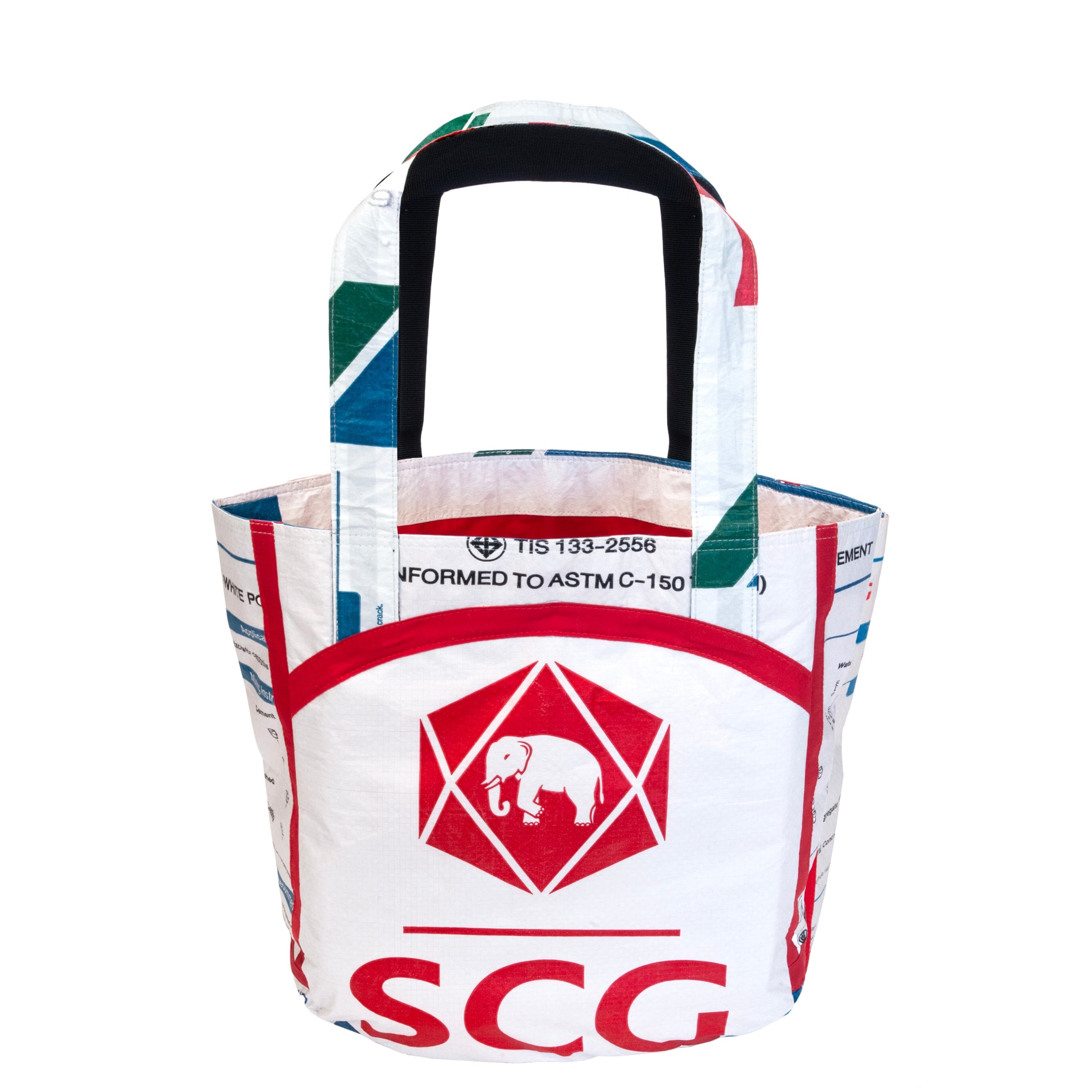Recycled Thai cement bag tote with red cotton lining — ethically made in Cambodia by HHPLIFT