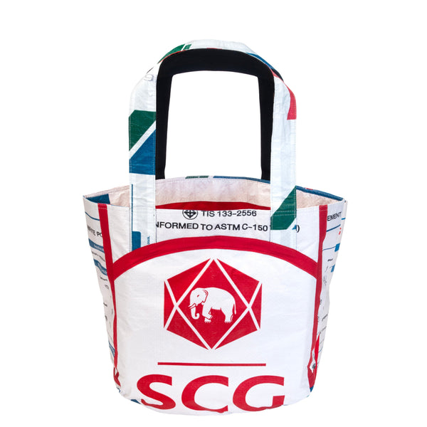 Recycled Thai cement bag tote with red cotton lining — ethically made in Cambodia by HHPLIFT