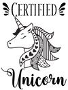Certified Unicorn design with a decorative unicorn on a white background