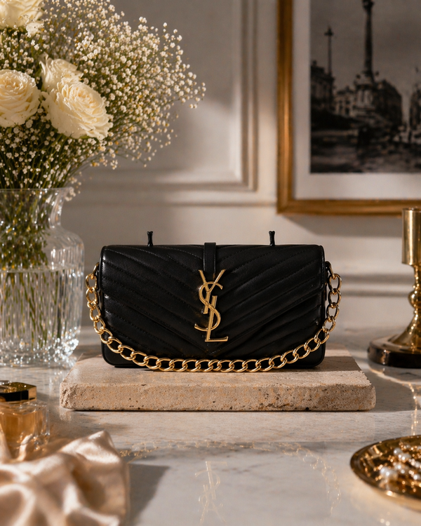 Gold Black Revel by Onali Pure — structured black leather handbag, front view