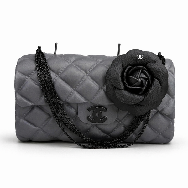 Grey Classic and Black Flower Couture luxury scented candle by Onali Pure with couture-inspired black floral design