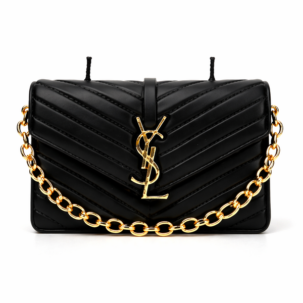 Onali Pure Gold Black Revel luxury black leather handbag with gold hardware detailing