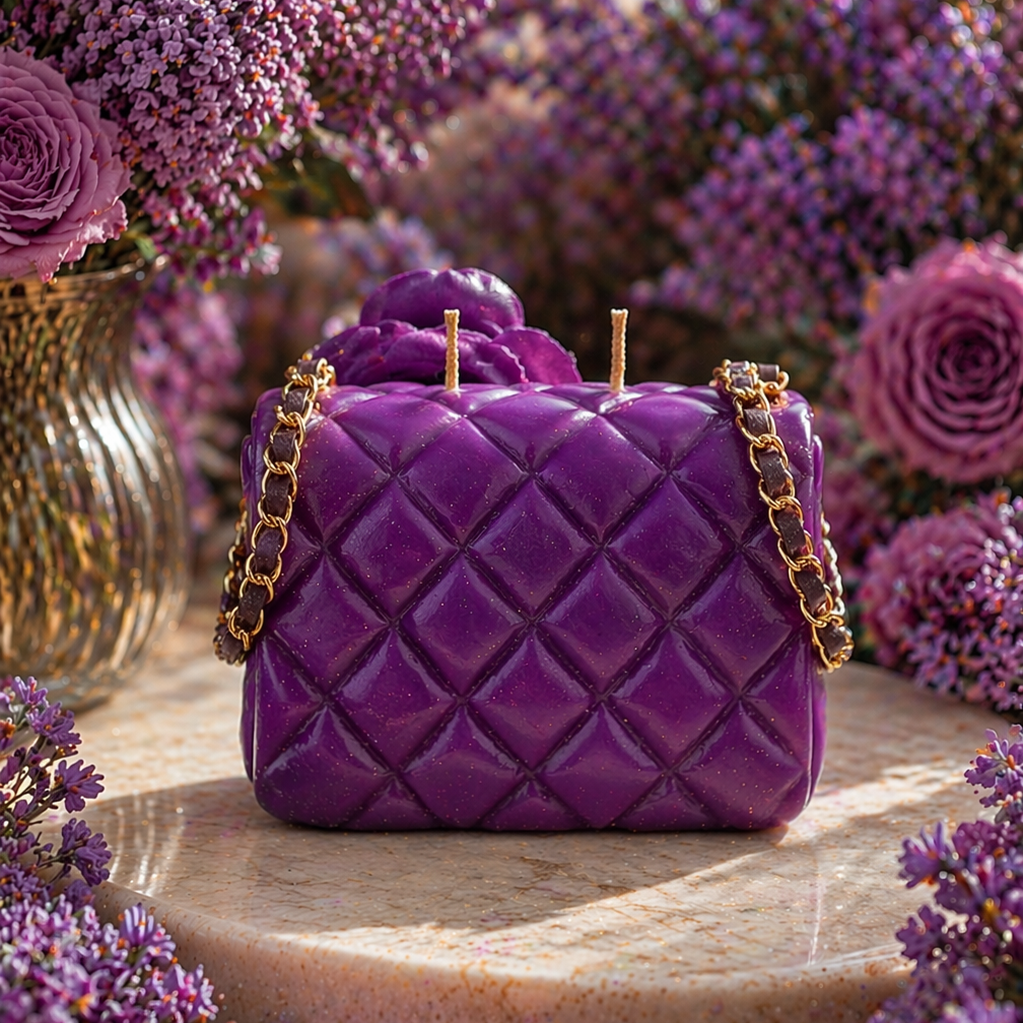 Onali Pure Petite Purple Flower Couture candle styled as a home décor gift on a decorative surface