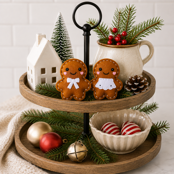 Mini Gingerbread Person Felt Ornament – Handmade Cotton Christmas Tree Decoration