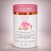 Rose tea packaging with pink rose illustration on a light gray background
