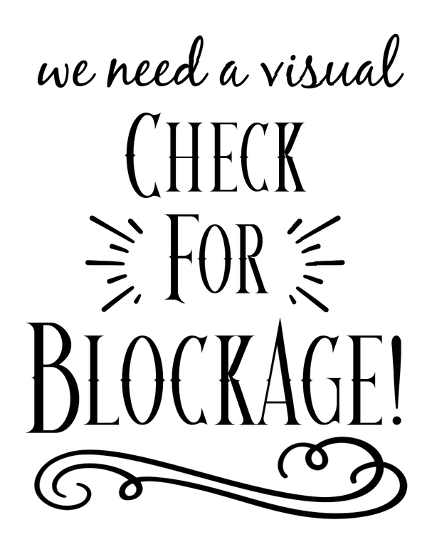 Text 'we need a visual check for blockage!' on a white background