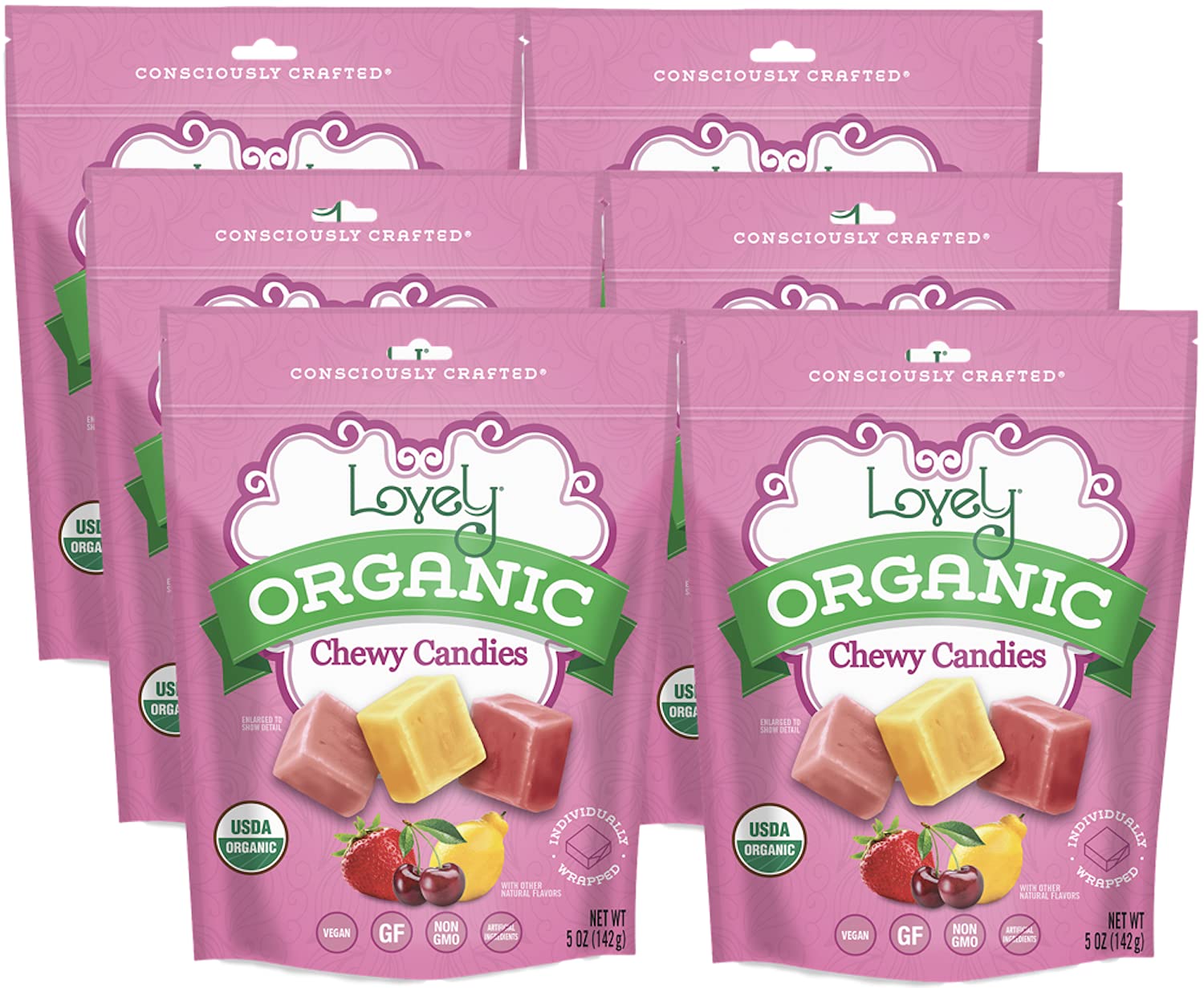 Organic Chewy Candies - Strawberry, Cherry & Lemon Fruit Chews
