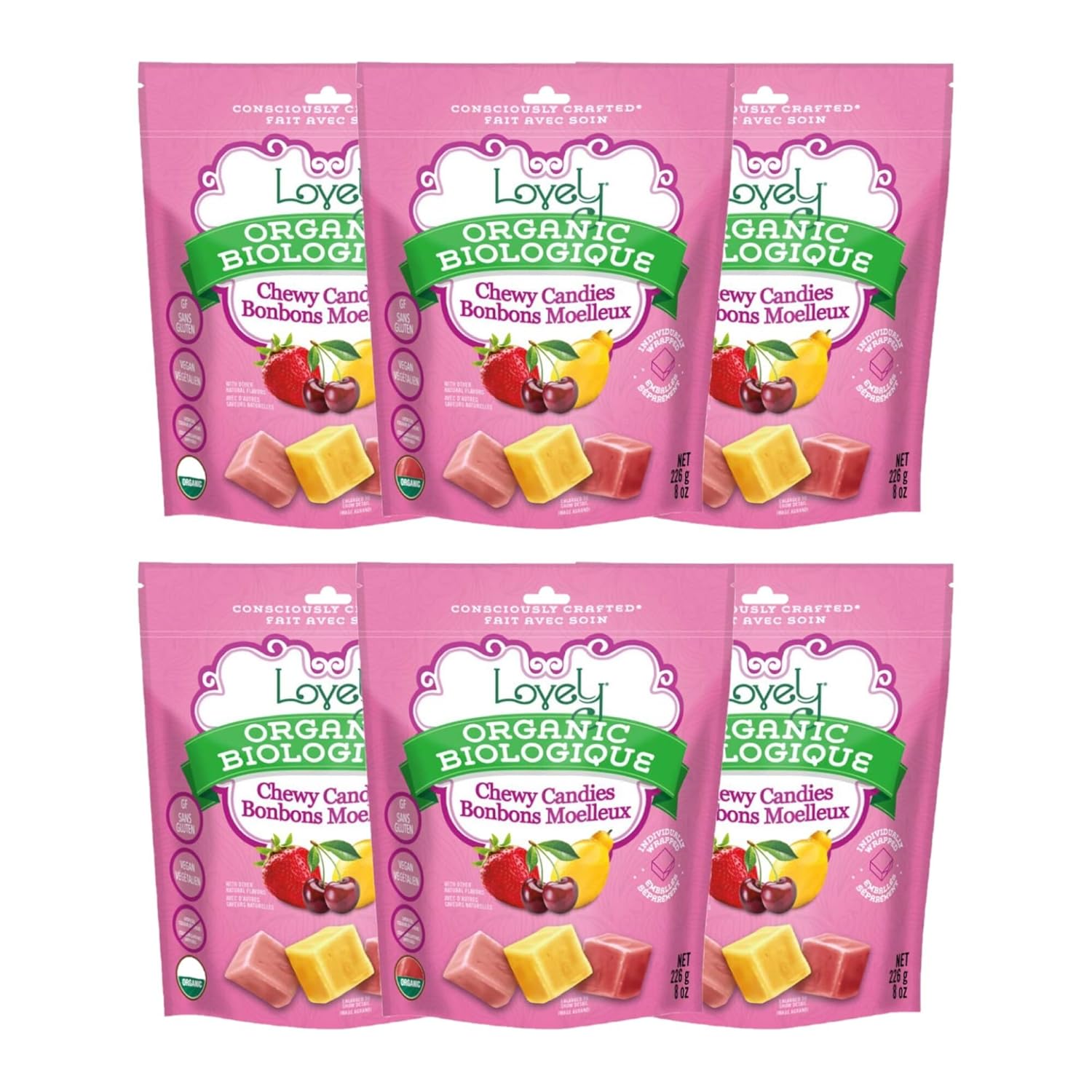 Organic Chewy Candies - Strawberry, Cherry & Lemon Fruit Chews