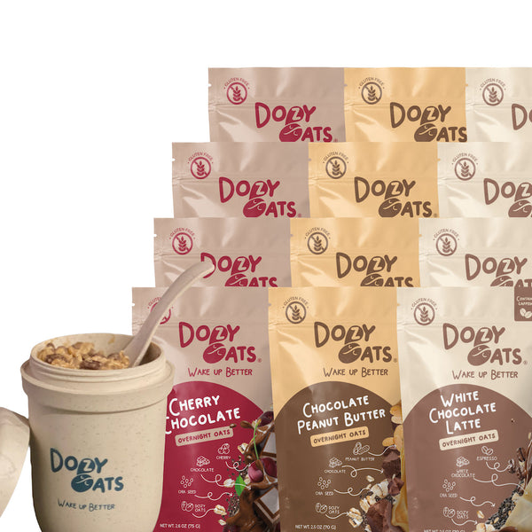 Dozy Oats 12-pack box of assorted chocolate overnight oats flavors