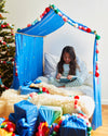 Sarah's Silks Double Star Playsilk used as a festive Christmas canopy decoration in a child's room