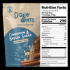 Doley Oats Cinnamon & Brown Sugar Overnight Oats package with nutrition facts label.