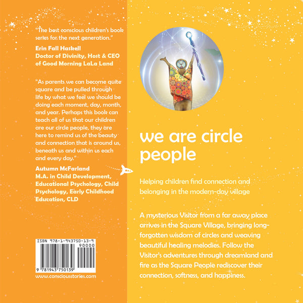 Back cover of We Are Circle People children's book about community and connection by Conscious Stories
