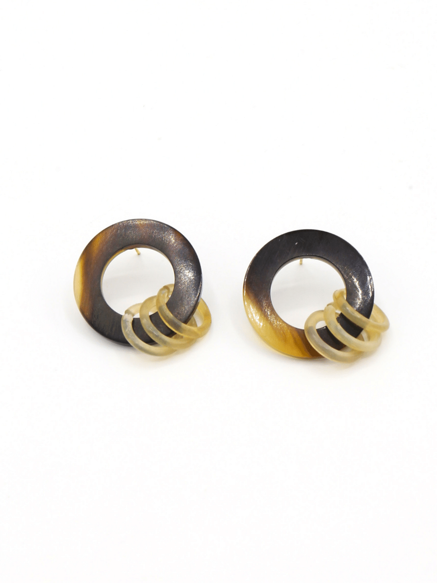Round upcycled horn stud earrings by Fair Anita on a white background