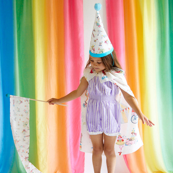 Whimsy meets sustainability!  This mulberry silk Circus Dress-Up Set is perfect for imaginative play & doubles as a Halloween costume! Ages 3-8, limited edition.