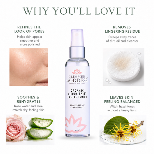 Organic Rose Water Facial Toner – Citrus Twist with Witch Hazel & Aloe