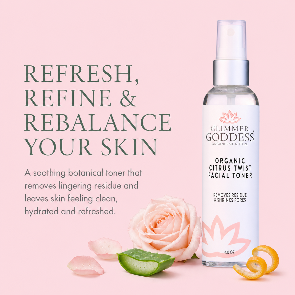 Organic Rose Water Facial Toner – Citrus Twist with Witch Hazel & Aloe