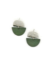 Flat lay of both Clear Horizon Stud colourways – mustard and brass alongside forest green and silver by Fair Anita