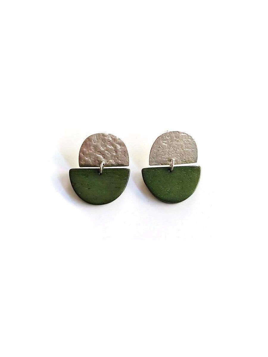 Close-up of Clear Horizon Studs by Fair Anita showing recycled brass-plated and upcycled bone detail
