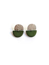 Close-up of Clear Horizon Studs by Fair Anita showing recycled brass-plated and upcycled bone detail