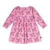 Mon Coeur Coco Baby Dress front view — long sleeve recycled organic cotton jersey dress with all-over poodle watercolour print in soft colours