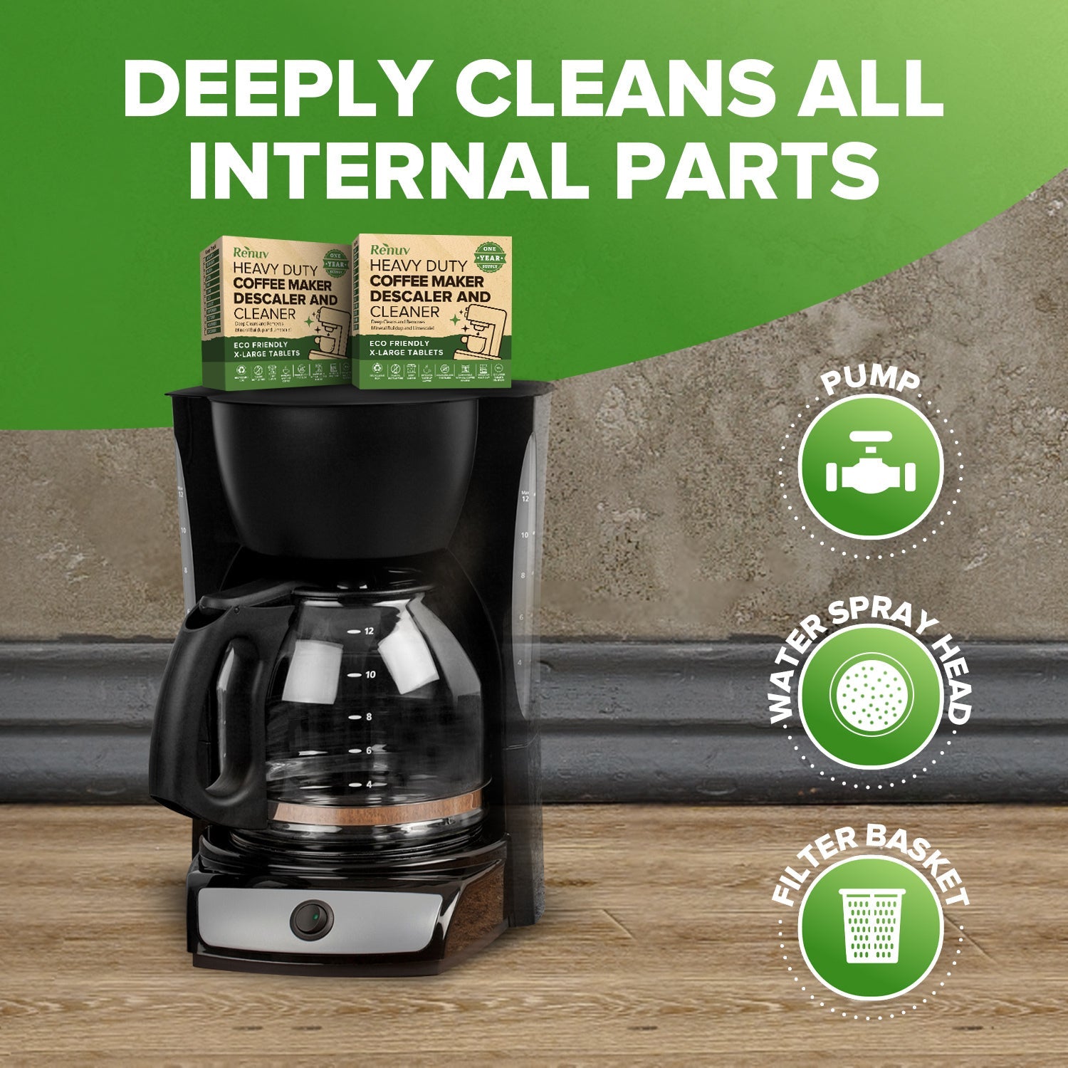 Pre-measured Renuv coffee machine cleaner tablets – no mess, no guesswork