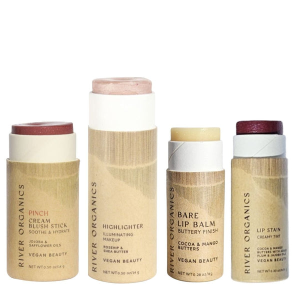 River Organics Vegan Makeup Color Set – Blush, Highlighter & Lip Products