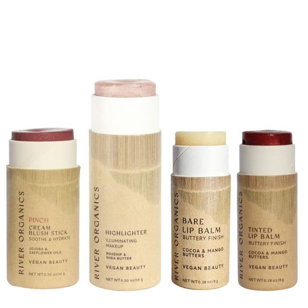 River Organics Vegan Makeup Color Set – Blush, Highlighter & Lip Products