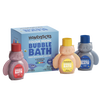 Honeysticks Color Mixing Bubble Bath 3-pack with red, yellow, and blue bee-shaped bottles in recyclable cardboard packaging