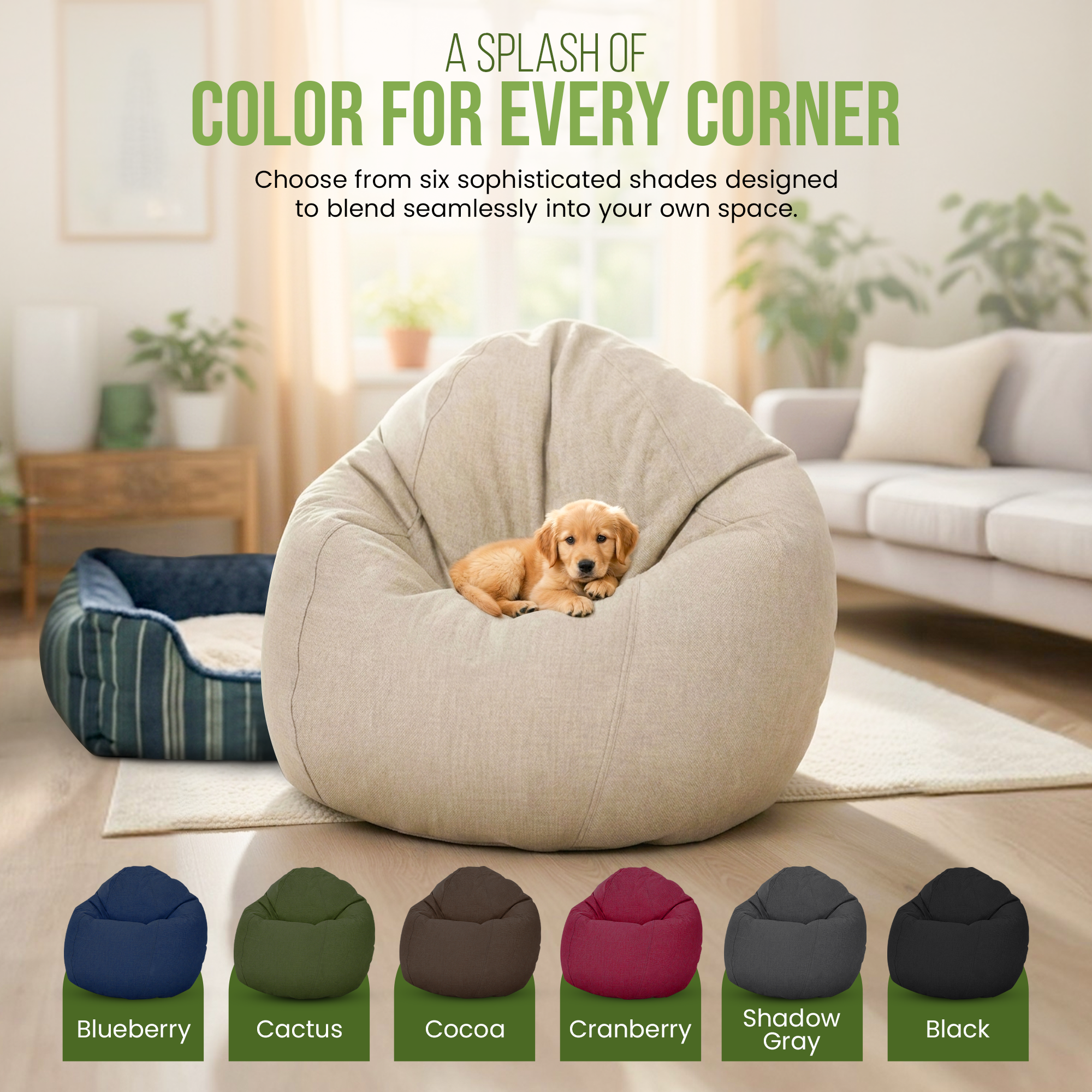 Close-up of organic hemp bean bag chair filling and fabric detail — Bean Products