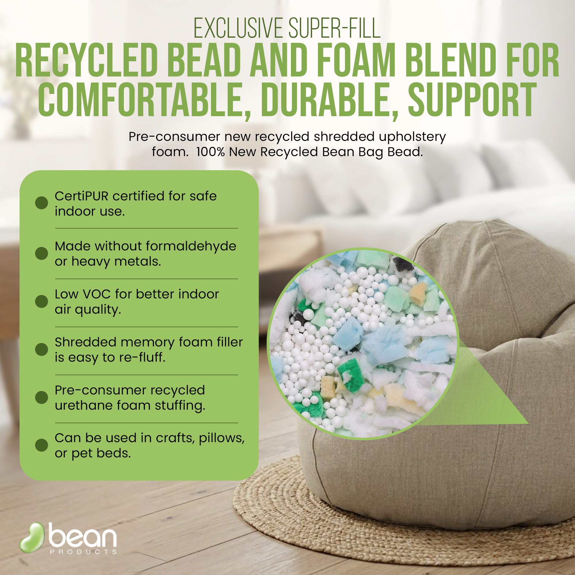 Organic Hemp Bean Bag Chair for Adults & Teens | Made in USA