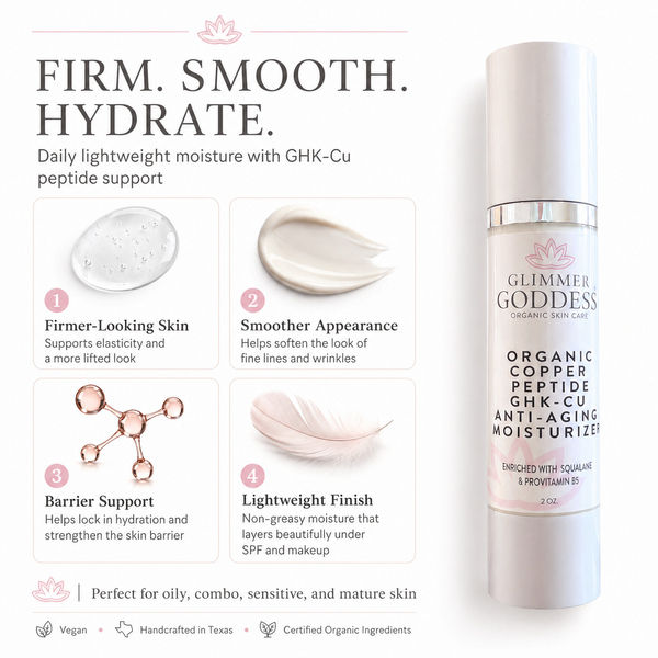 Copper peptide moisturizer styled as a skincare gift set with serum for collagen support routine