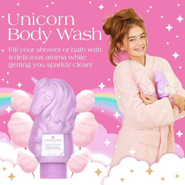 Unicorn Body Wash infographic showing organic botanical ingredients