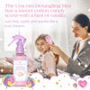 Woman and child using Unicorn Detangling Mist with product bottle displayed