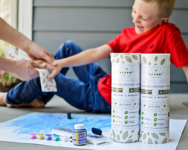 Ditch paper, embrace nature! ecozoi Reusable Bamboo Paper Towels - super absorbent, tree-free, washable, strong, 4-pack, lasts 800+ wipes. Sustainable cleaning, zero waste hero. Shop now!