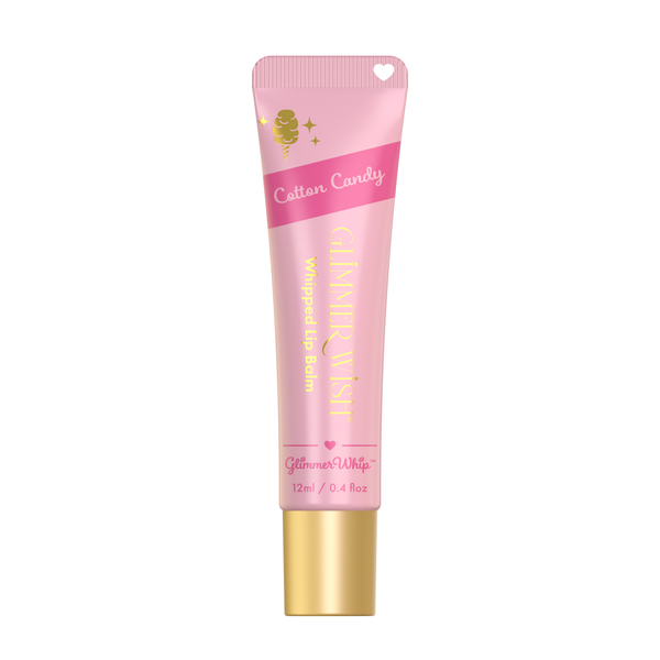 Glimmer Whip whipped lip balm in Cotton Candy shade with heart-shaped applicator tube