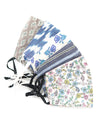 Five-pack of adjustable reusable cotton face masks in assorted patterns by Fair Anita