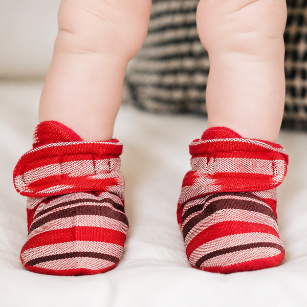 Handwoven Ankle Baby Booties – Fair Trade Guatemalan Cotton with Flannel Lining