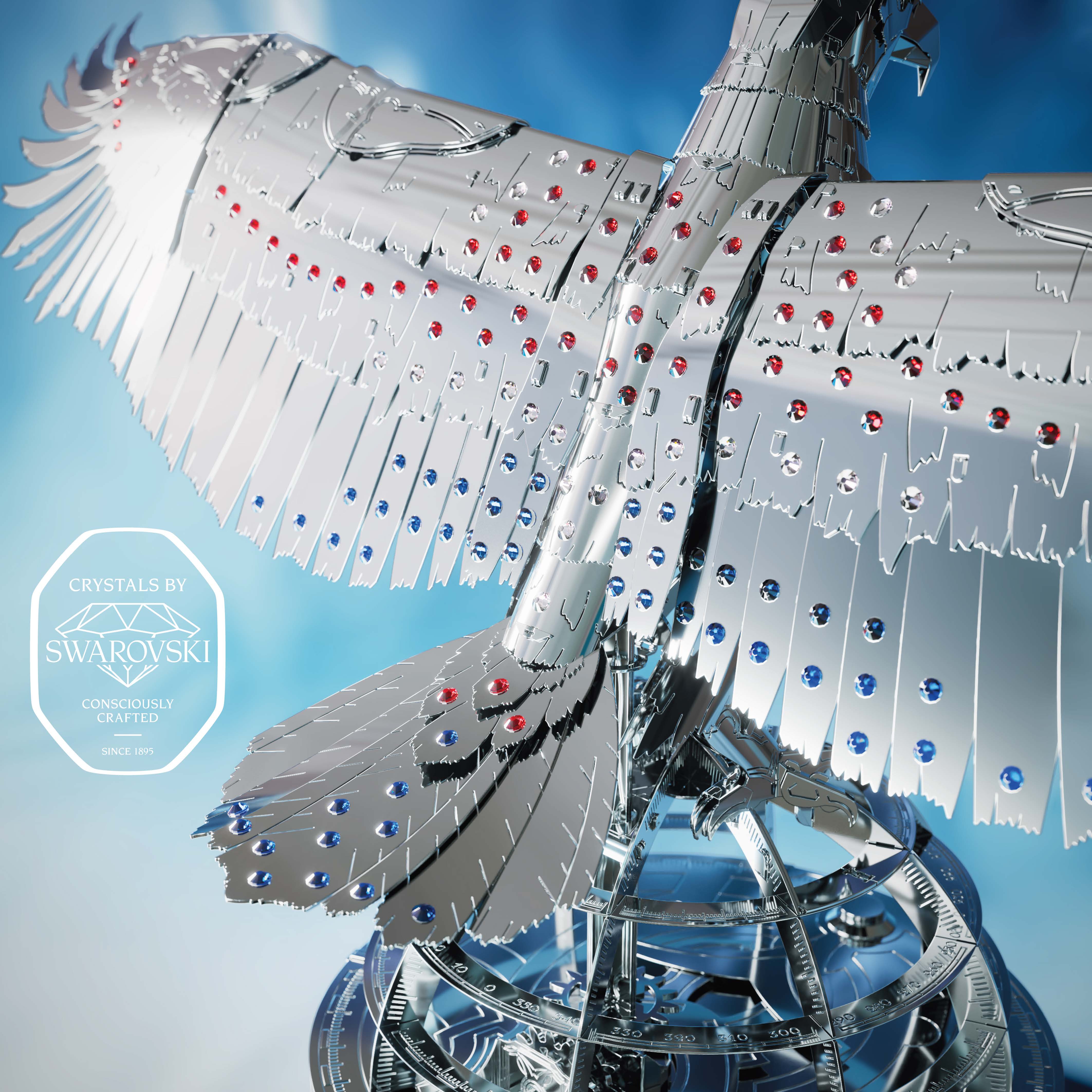 Crystals on the back wings of the Unity Wings eagle with the SWAROVSKI® logo