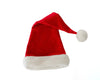 Red Santa hat with white trim on a white background