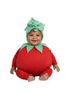 Baby wearing the Baby Tomato Costume, a five-piece cotton pajama set with stuffed tomato roundie and leaf hat