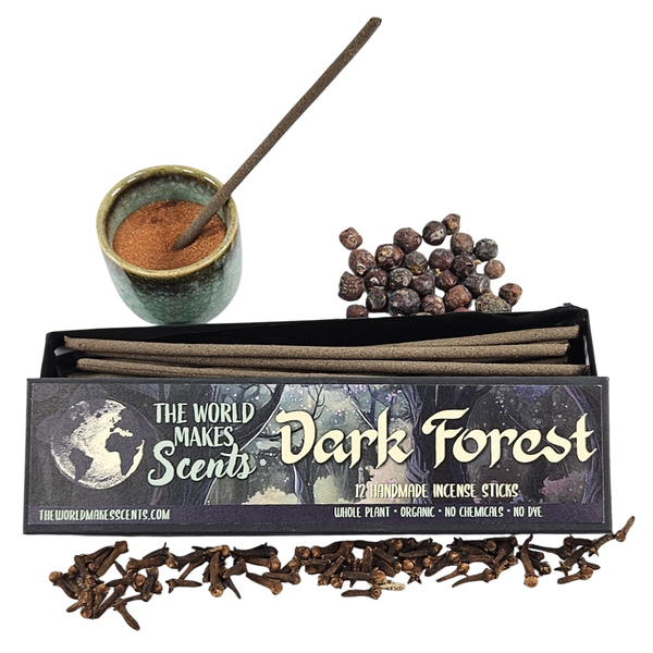 Dark Forest Organic Incense Sticks box of 12 handmade natural plant-based sticks in kraft packaging