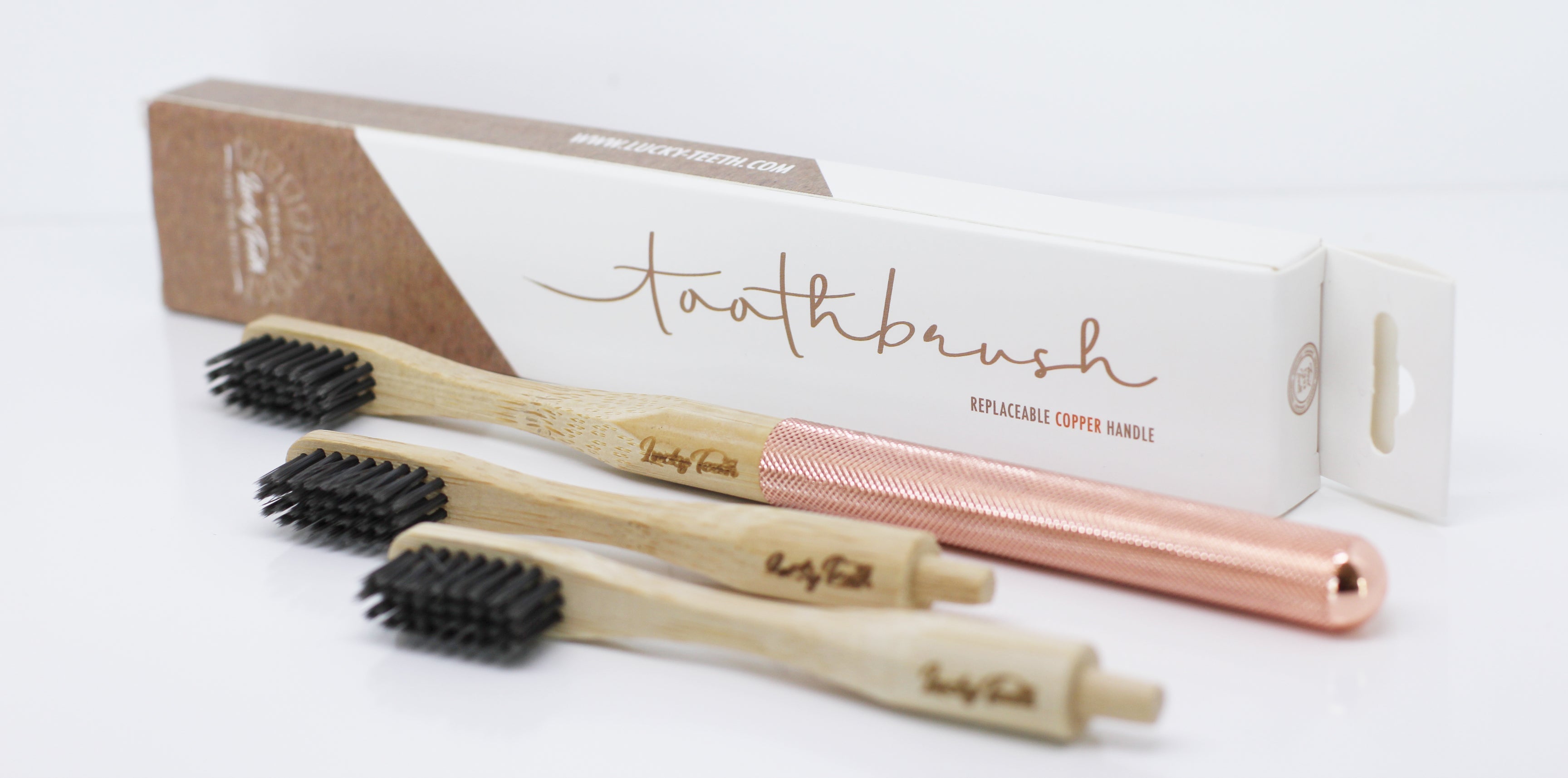 Replaceable Bamboo Toothbrush Copper Handle - Soft Charcoal Bristles