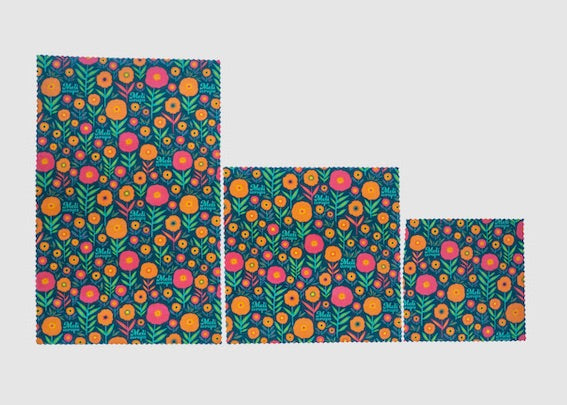 Close-up of Meli Wraps Fall Bloom reusable beeswax wrap made with organic cotton and Hawaiian beeswax