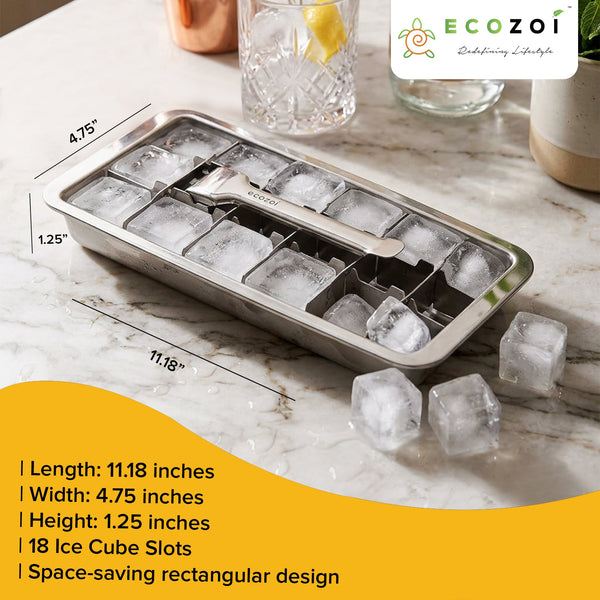 Stainless Steel Ice Cube Tray with Easy Release Handle | BPA-Free Metal Ice Tray