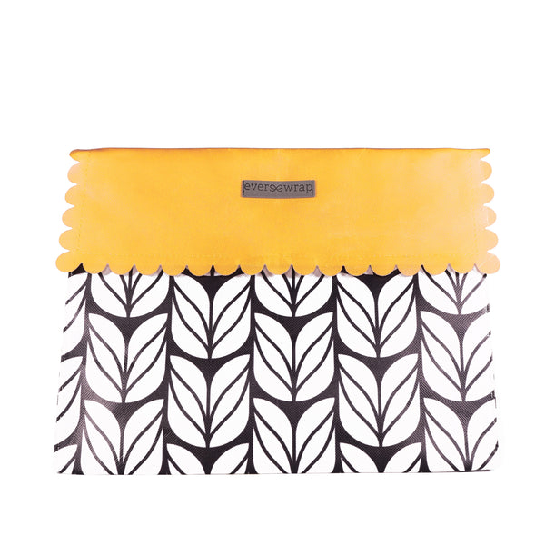 EverWrap EverEnvelope medium reusable gift bag in black, white and marigold with magnetic closure